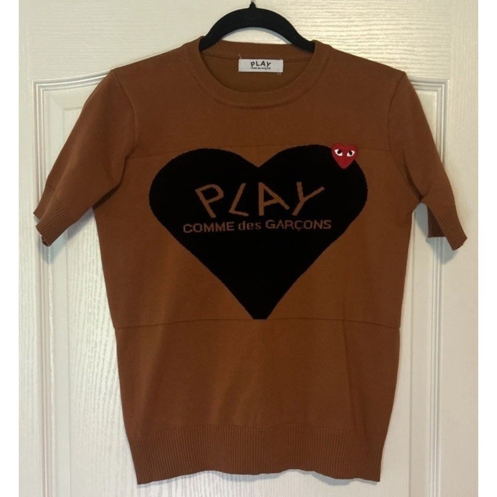 Comme Des Garcons Play Womens Short Sleeve Sweater Brown Heart Logo Pullover